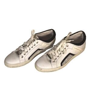 Alessandro Dell’ Acqua Leather Rhinestone Lace-up Sneakers White Sz US 7.5 EU 38